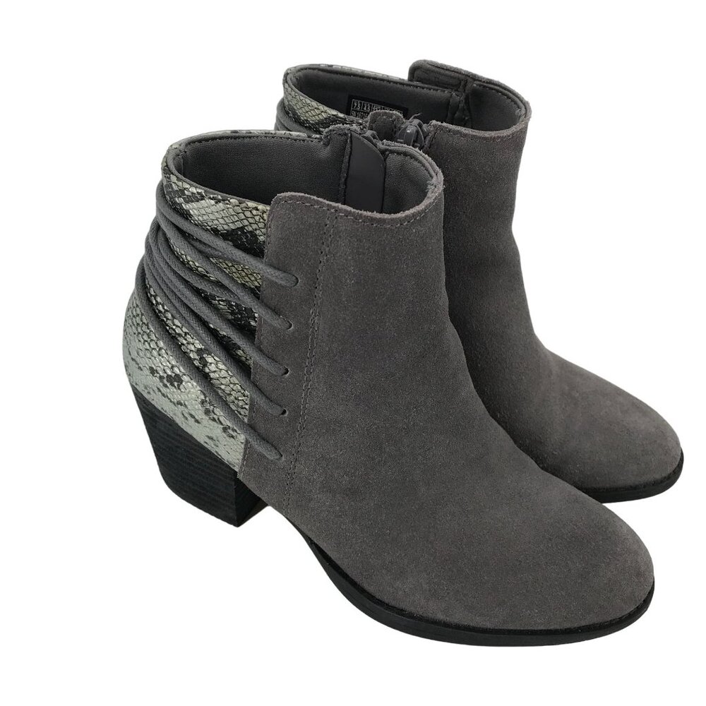 Skechers Womens Gray Wild Wraps Suede Snake Print Zip Booties 7.5" 167164